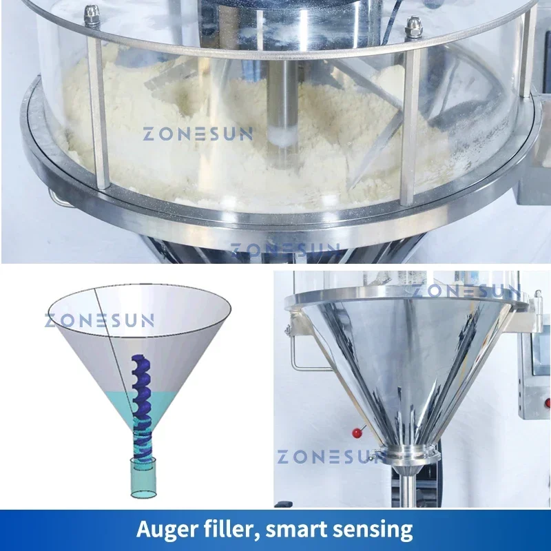 ZONESUN ZS-FM5A Automatic Three Heads Servo Motor Powder Filling Machine Auger Filler for Bottles and Jars