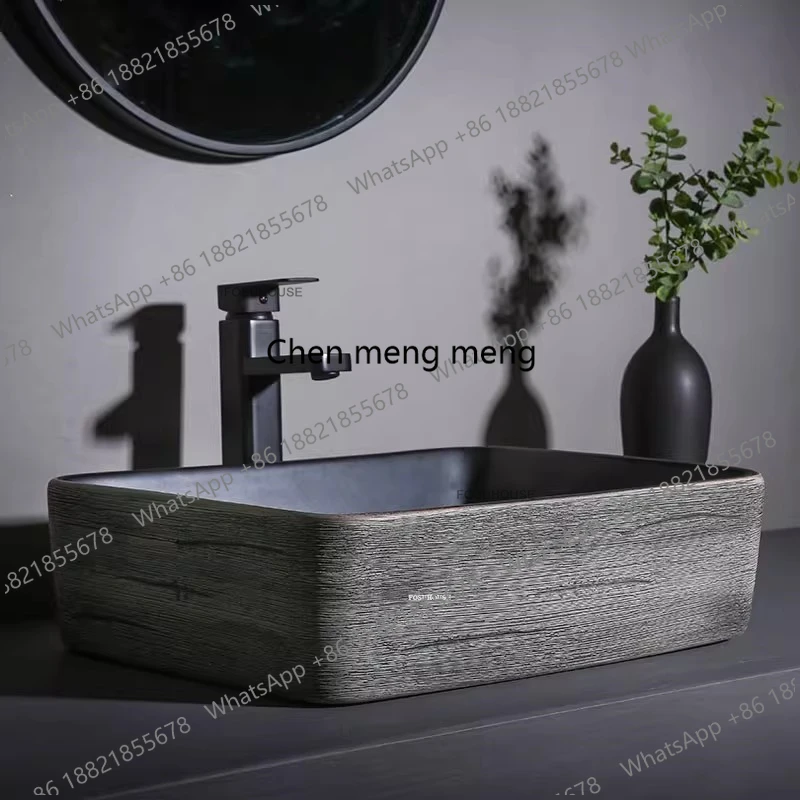 A17 European Black Ceramic Bathroom Sinks Handmade Art Washbasin Simple Bathroom Accessories Balcony Outdoor Basin Home Kitc