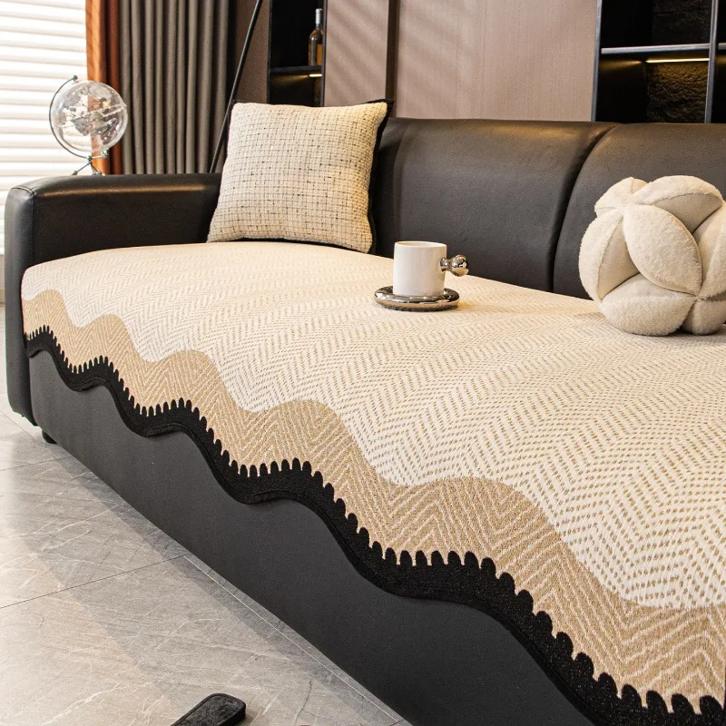 Vintage Chenille Sofa Cover Four Season Universal Non Slip Straight Sofa Slipcover Fixed Couch Seat Cushion Protector