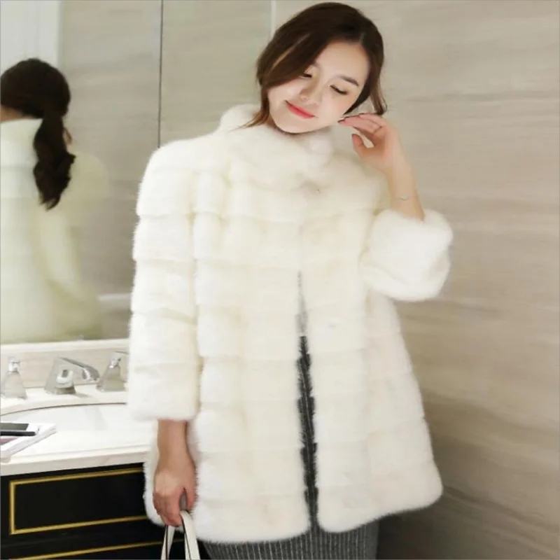 Imitation Fur Integrated Mink Fur Coat Medium Length Slimming High-end Artificial Fur Autumn and Winter