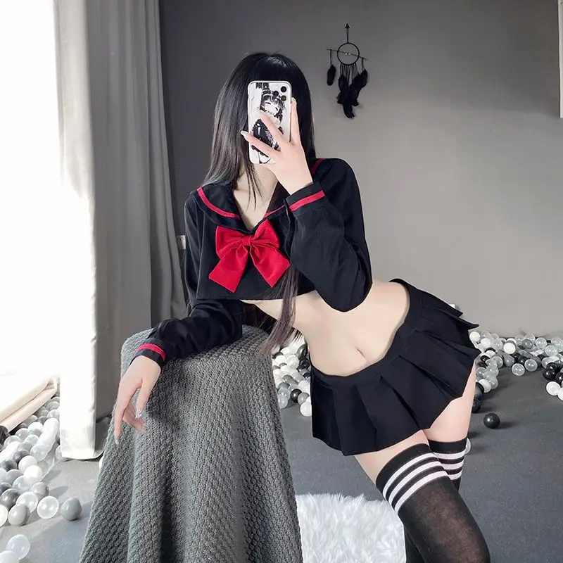 SIROLISA Sexy Lingerie Female Sailor Collar Campus Pure Desire Student Uniform Temptation Passion Suit Cute Sexy Pleated Skirt