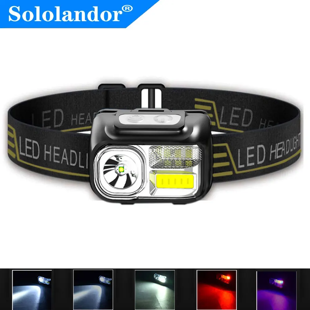 Sensing head lamp Induction Head light USB Rechargeable Headlamp + Built in Battery White / Red LED Fishing Flashlight