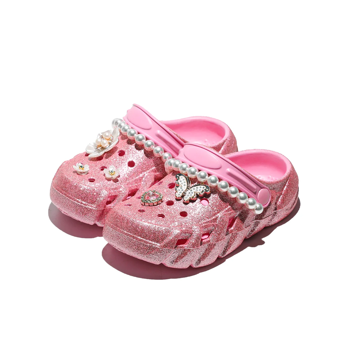 Kinder-Glitzer-Clogs und Pantoletten, Leichte EVA-Gartenschuhe, Rutschfeste Sandalen, Atmungsaktive Slip-On-Schuhe für Drinnen und Draußen 2501 – Detail 8