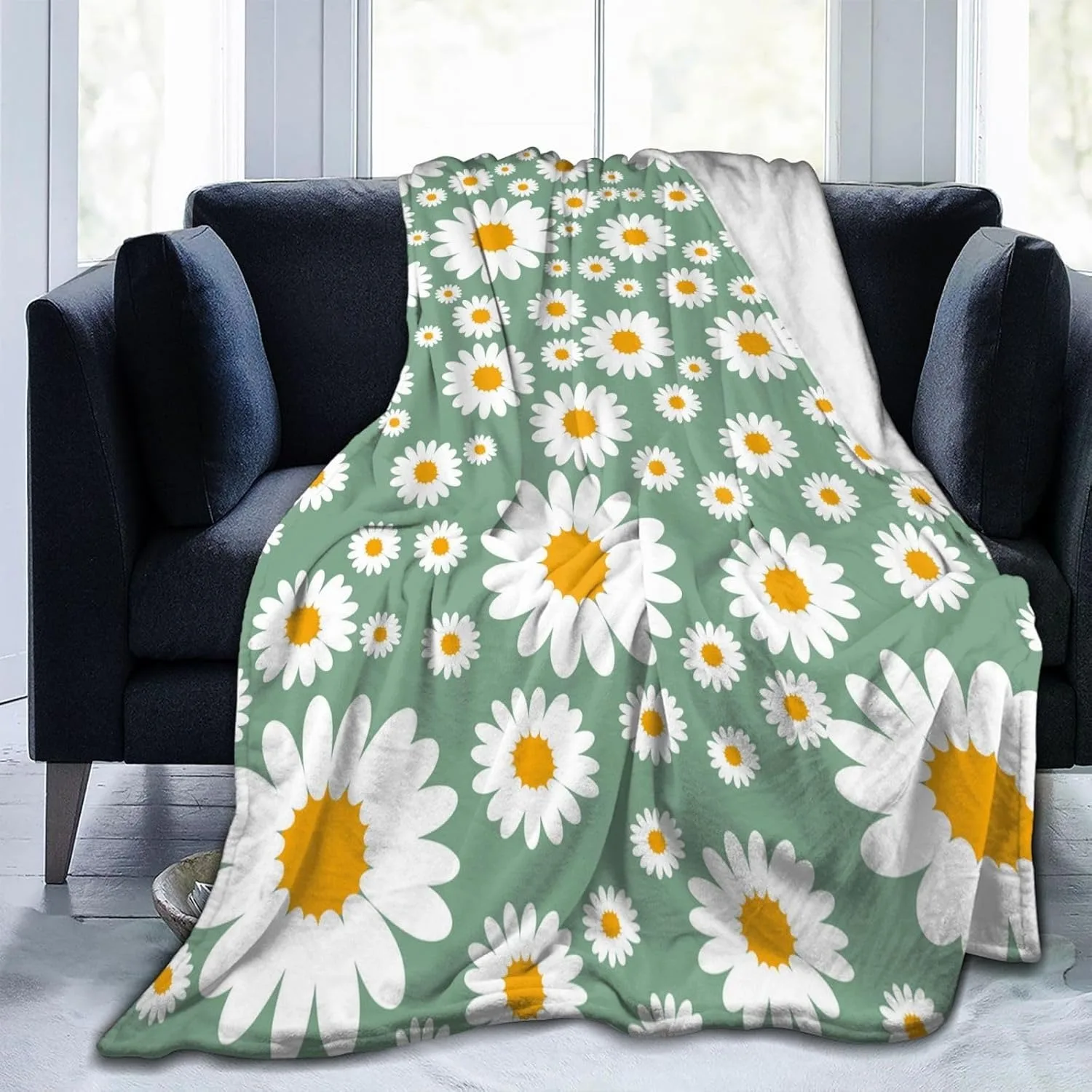 1PC White Daisy pattern Throw Thin Blanket Gifts for Couch Bed Car Home Camping For Lovely Flowers Fruit Lovers all season use