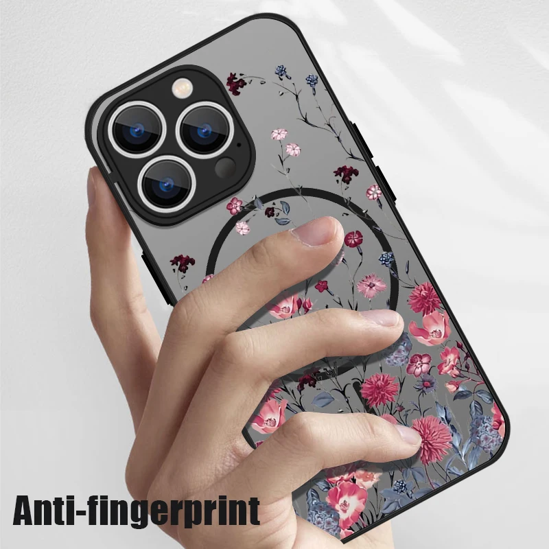 Durchscheinende, matte Handyhülle für iPhone 18, 17, 17e, 16, 15 Pro, 14, 13 Pro Max, mit Magsafe-Funktion, bunter Blumenmuster-Druck auf der Rückseite. – Detail 8