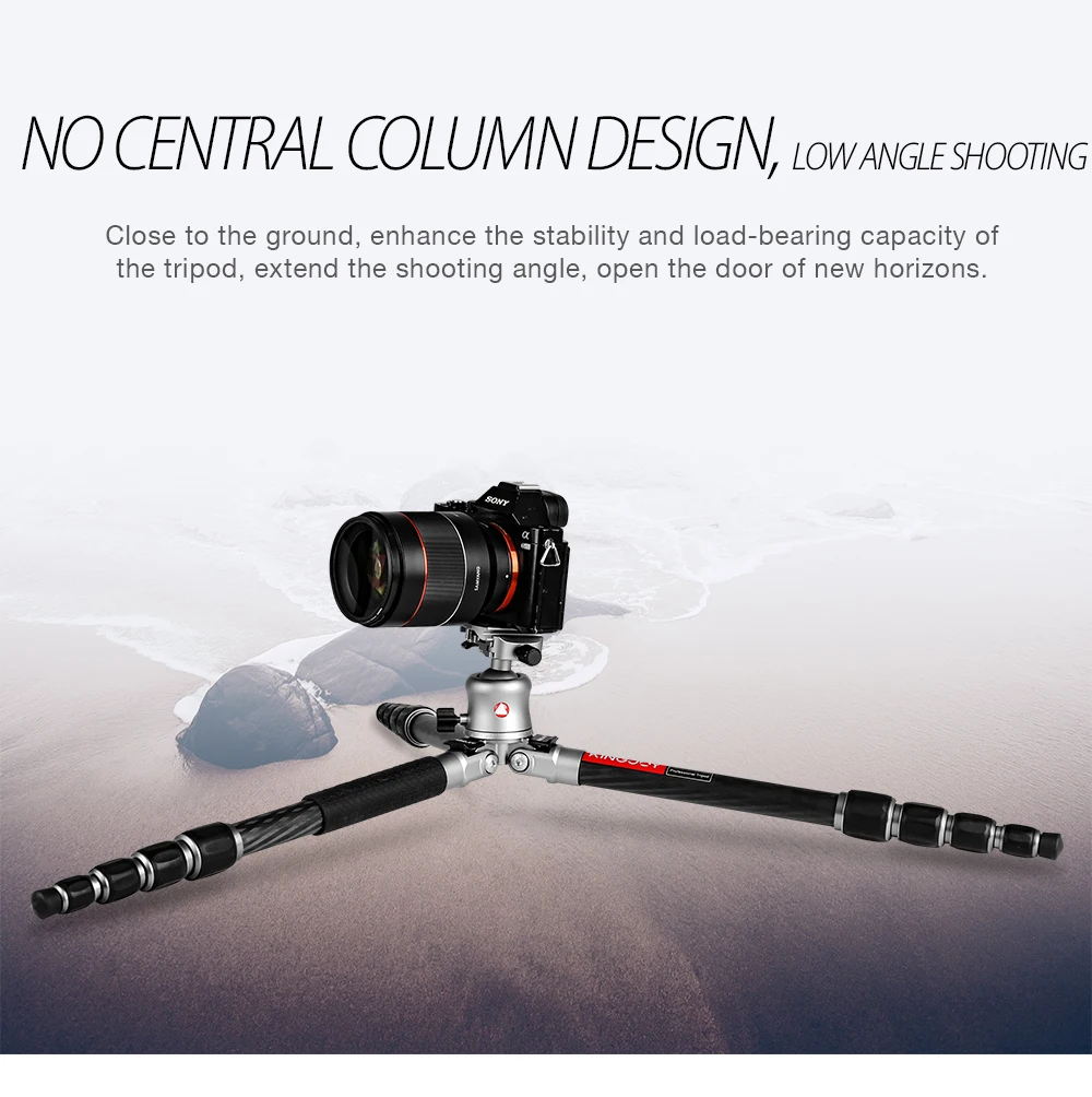 KINGJOY 10X Carbon Fiber DSLR Tripod Professional Photography Camera Tripe with Aluminum 360° Ball Head for Outdoor Travel Photo