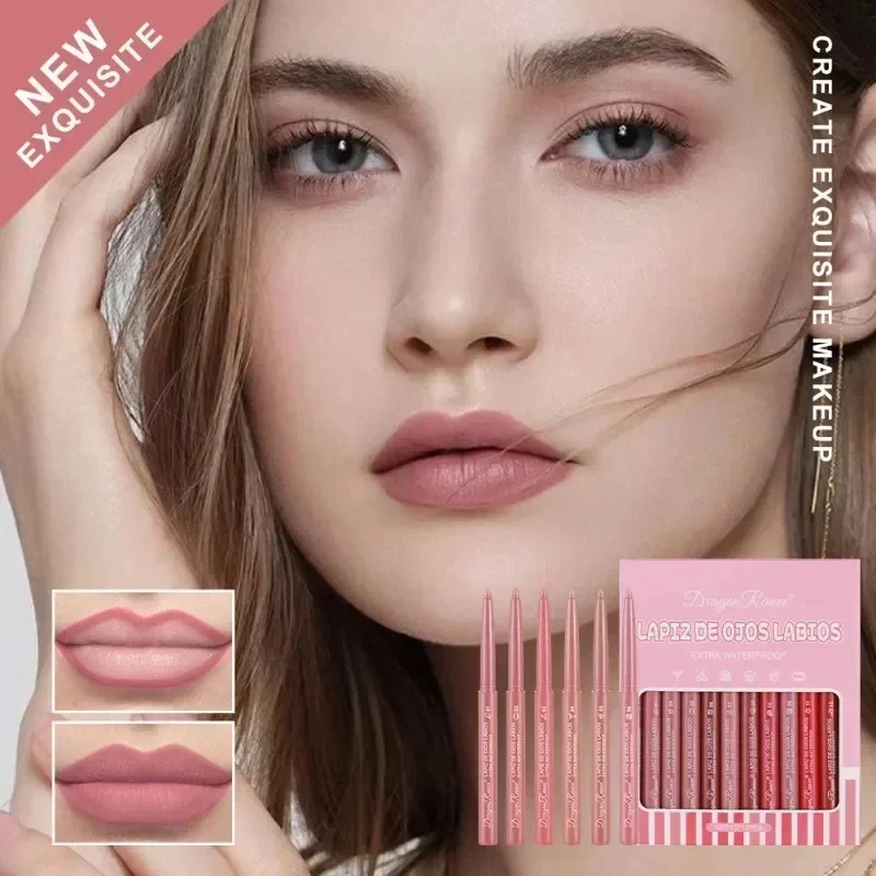 Lápis impermeável Lip Liner, cor nua, Matte Lipliner, hidratante, duradouro batom, matiz de maquiagem profissional, 1/12 pcs