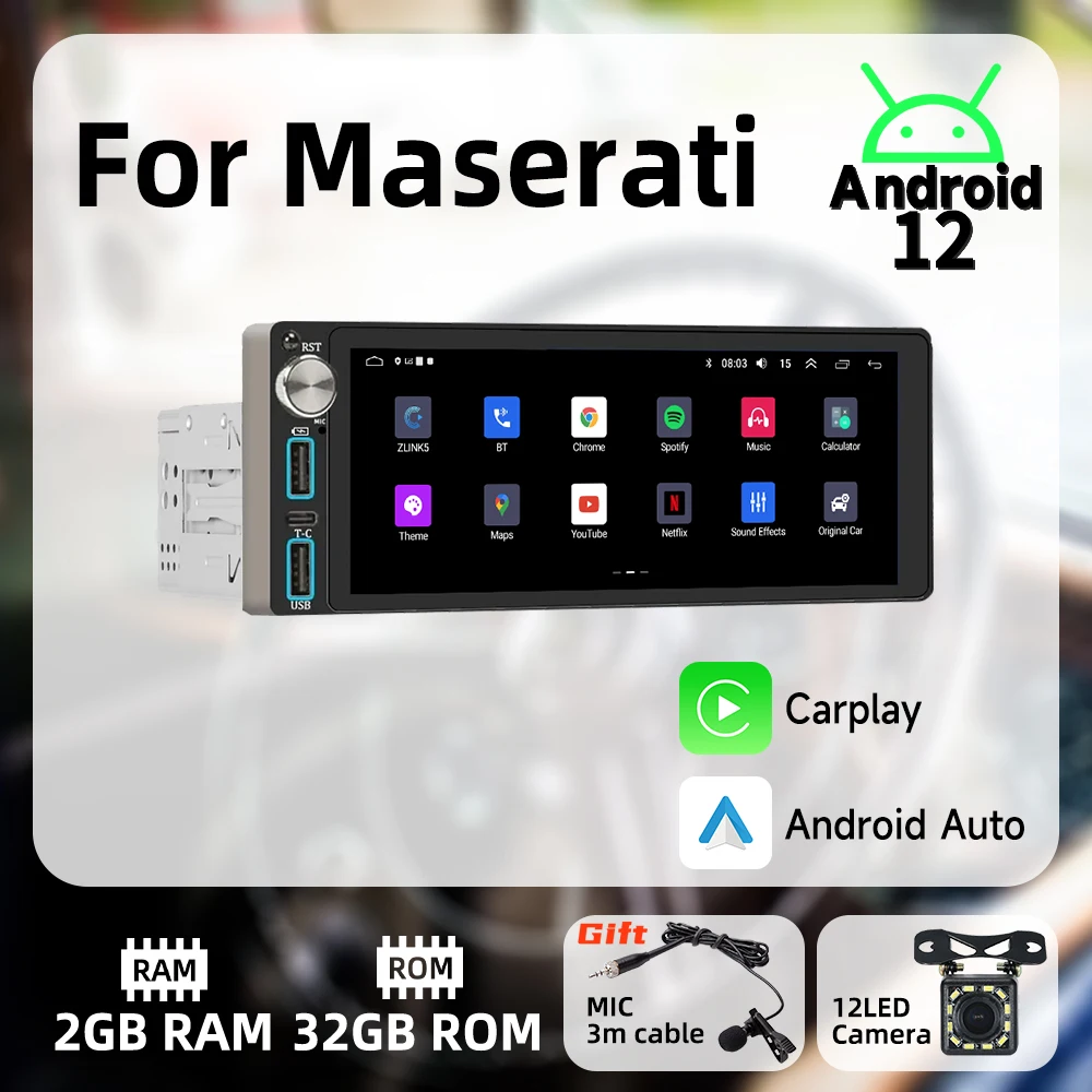 

Carplay Android Auto 1 Din Radio Android Car Multimedia for Maserati 6.86" Screen Stereo Head Unit Autoradio GPS Navigation Wifi