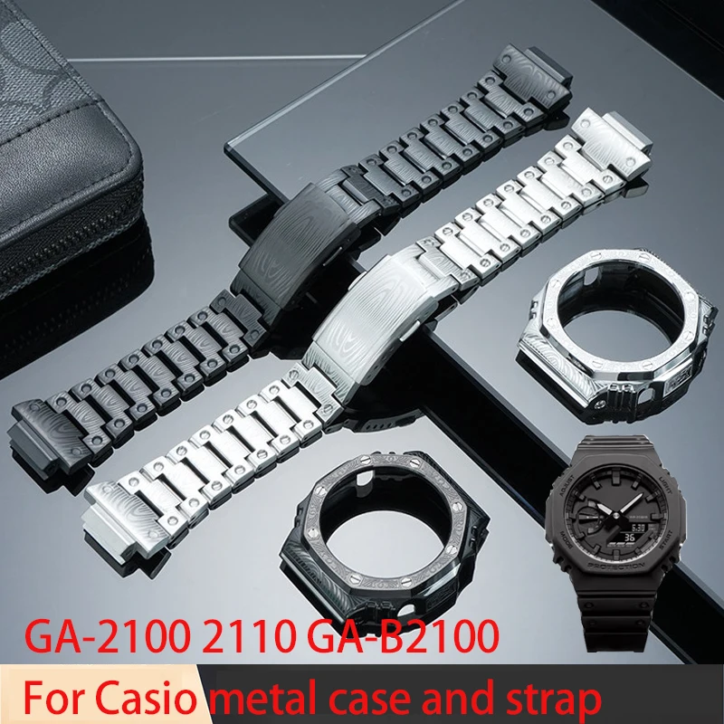 For Casio Farmhouse Oak Series GA-2100, GA-2110, GA-B2100 - Stainless steel strap and case