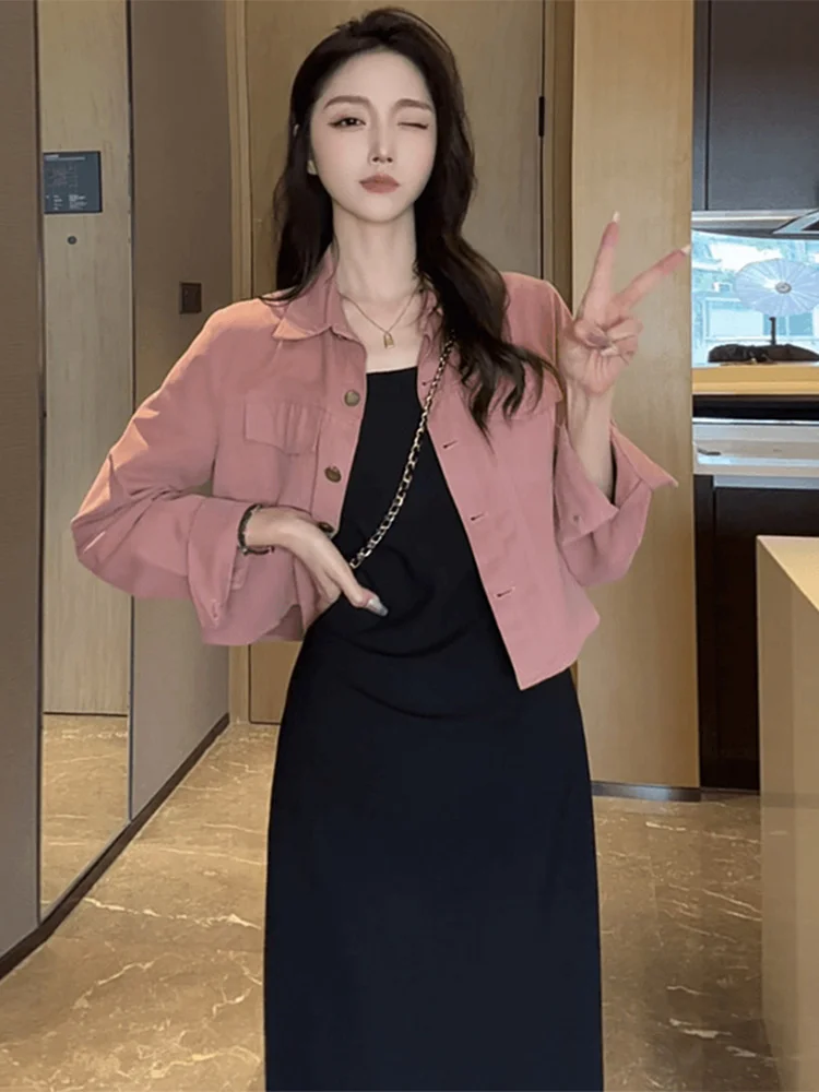 

Elegant Long Dress Set Women's Korean Style Spring Autumn High Quality Strapless Gown Two Piece Suit Fashionable Outfit
