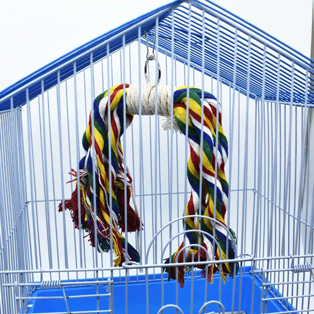 Colorful Parrot Chewing Hanging Cotton Rope Bird Cage Supplies Enhance Bird Activity Parrot Chew Toy Cotton Rope Toy