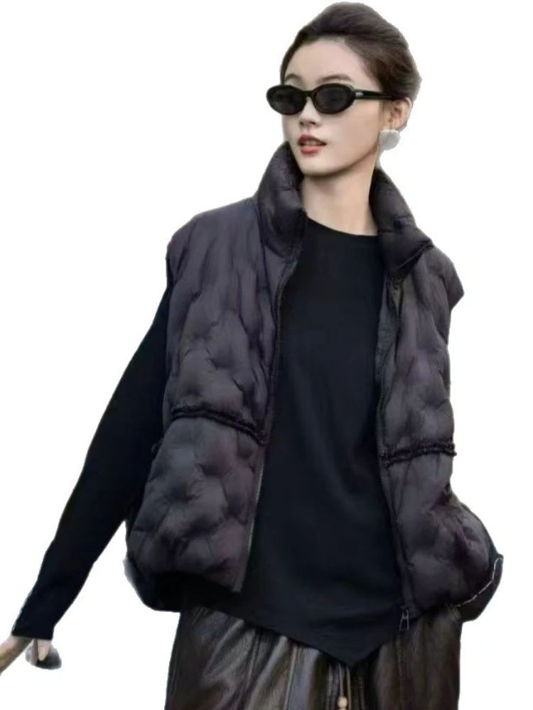 Damska kamizelka puchowa Y2K na zimę, luźna parka z kołnierzem, koreański styl casual, pogrubiona, ciepła, 90% biały puch kaczy, luźny płaszcz bez rękawów, odzież wierzchnia.