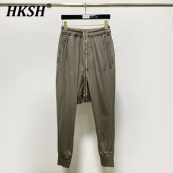 HKSH Spring Summer Men's Tide Punk Cotton Versatile Casual Harem Loose Crotch Pants Fashion RO Style Chic Elastic Waist HK1392