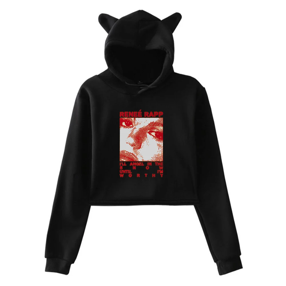 Renee Rapp Pullover Worthy Tour Merch Cat Ears Hoodie Long Sleeve Streetwear Crop Top Women's Clothes