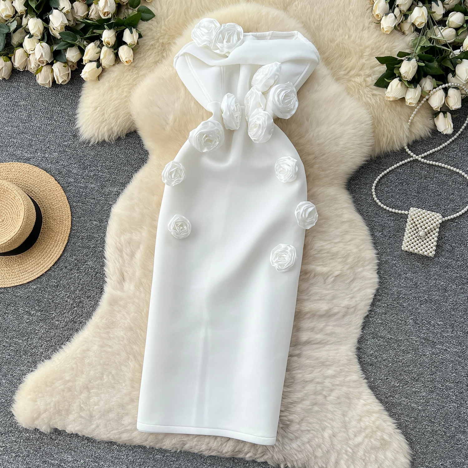 Chic vintage Three-dimensional sleeveless Elegant Fairy korean fashion Boho dress women clothing dress