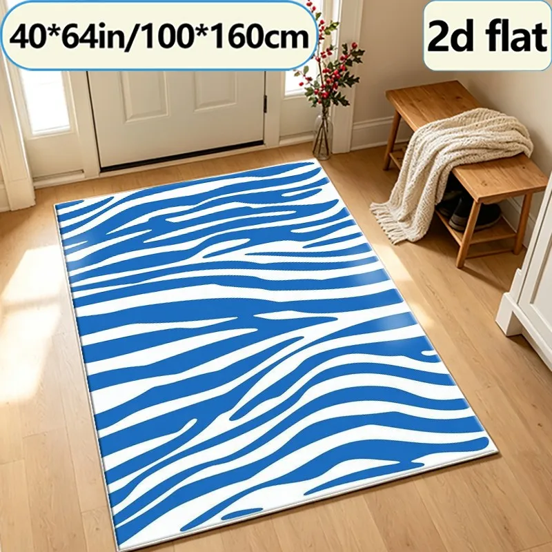 Blue and White Zebra Print Animal Pattern Carpet, Stylish and Fashionable Carpet for Living Room, Bedroom, and Home Interior Decoration
