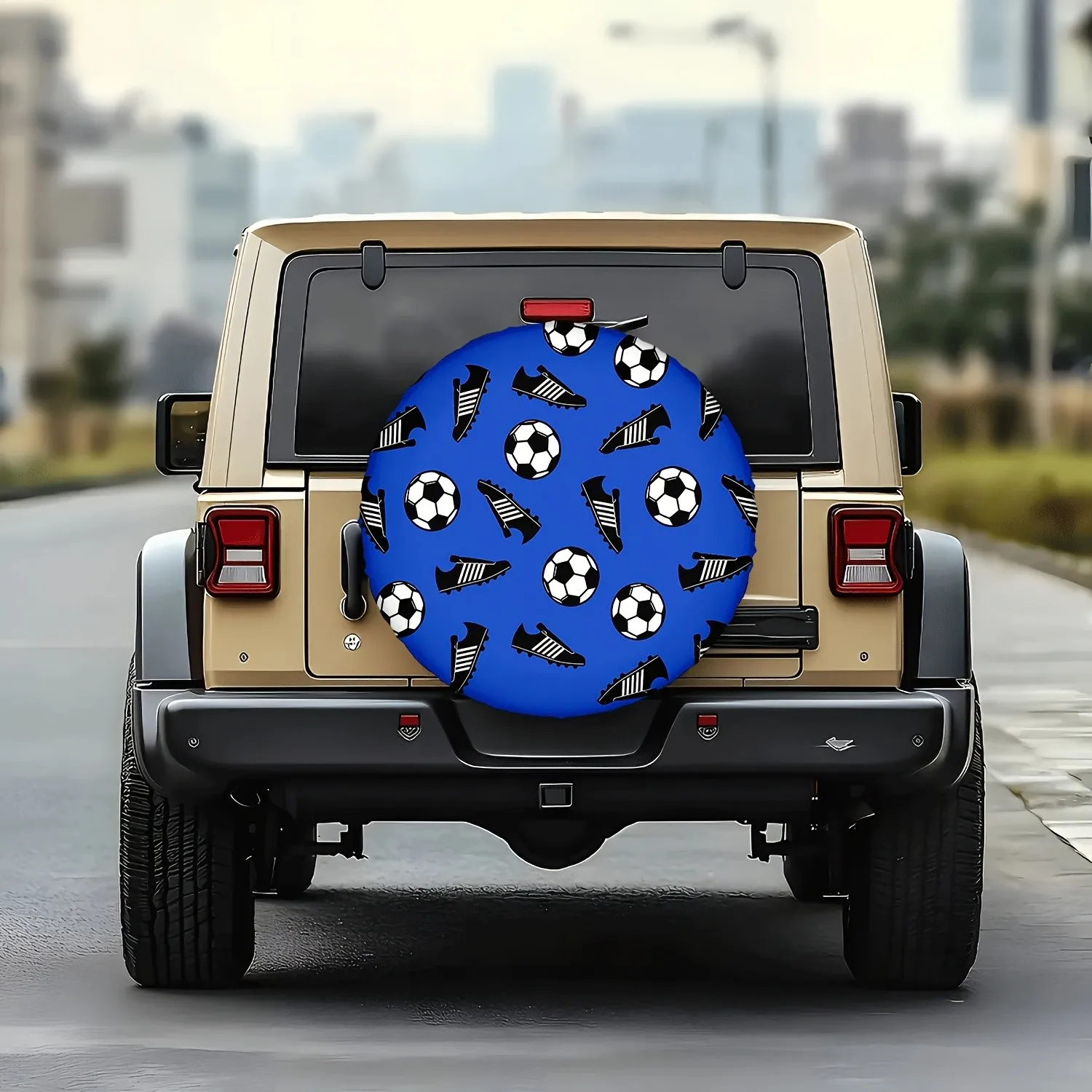 Soccer Shoes and Ball Spare Tire Cover Blue Print Durable Polyester Protector for SUV Truck