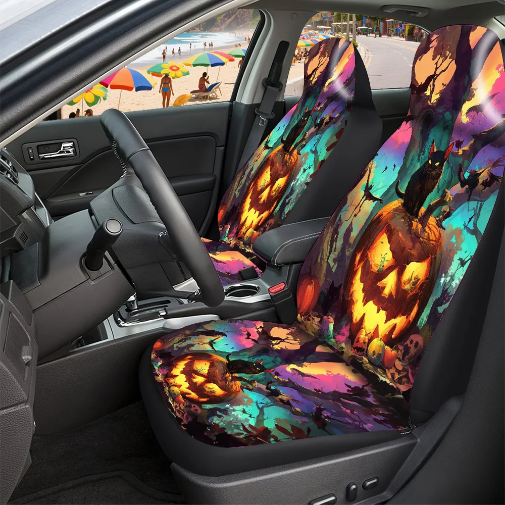 Car Seat Covers - Halloween Christmas New Year Easter Good Luck Gifts For Friends Black Cat Jack-o'-lantern Bats Fit For Cars S