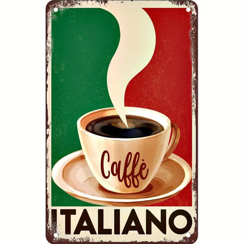 Letrero Metálico de Café Estilo Art Deco Italiano - Placa Decorativa Vintage de Espresso para Hogar, Cafetería, Bar, en Inglés