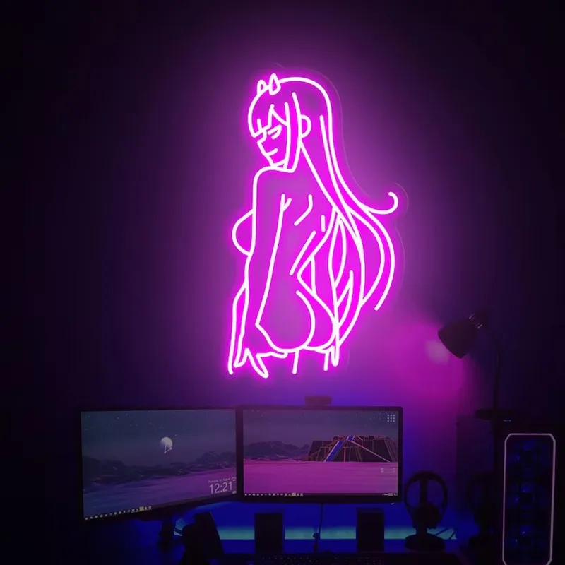 Led Aesthetic Cute Zero Two Neon Flex Light Sign For Home Room Wall Decor Kawaii Anime Bedroom Decoration Mural Outdoor Lighting