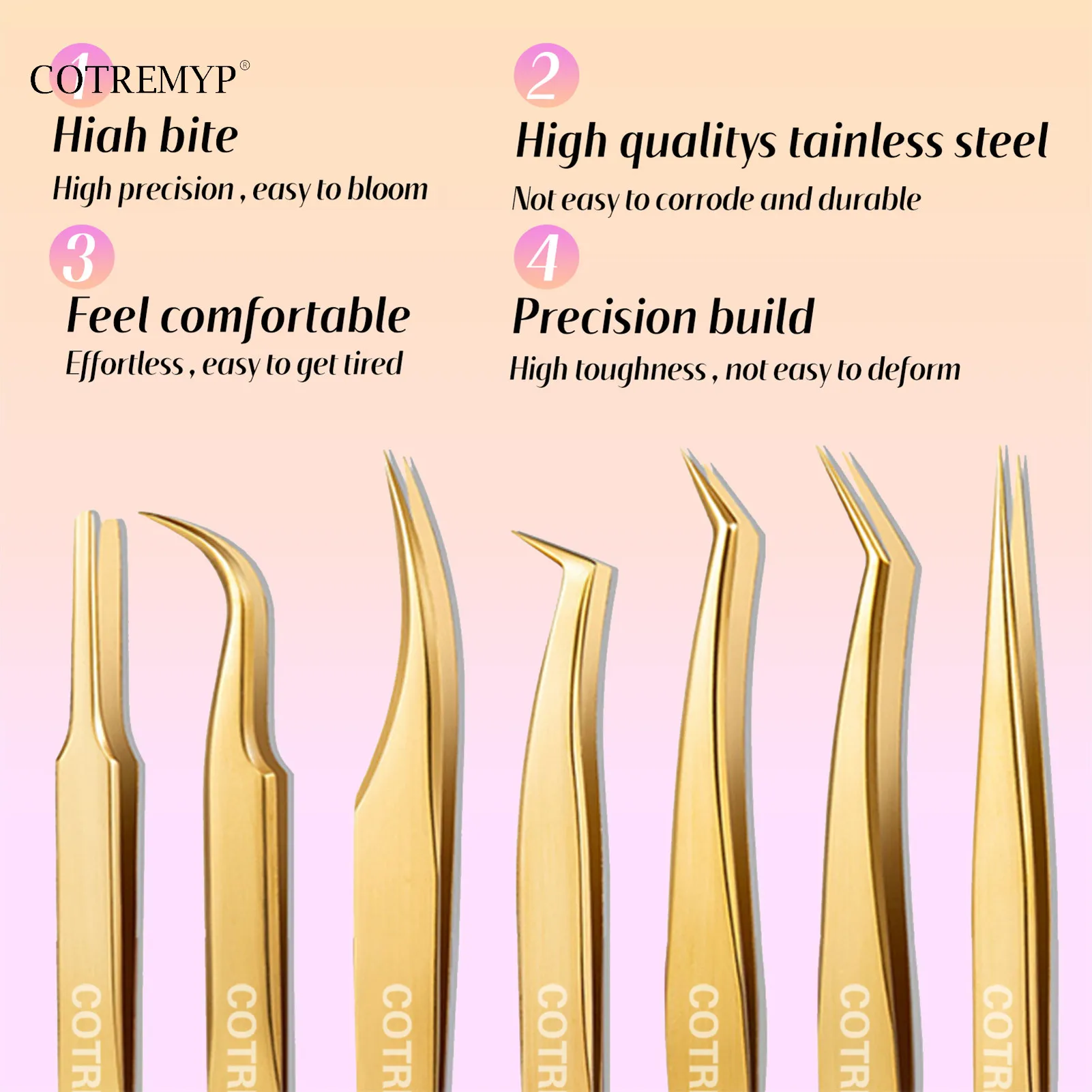 Precision Eyelash Tweezers, 7pcs Set Stainless Steel