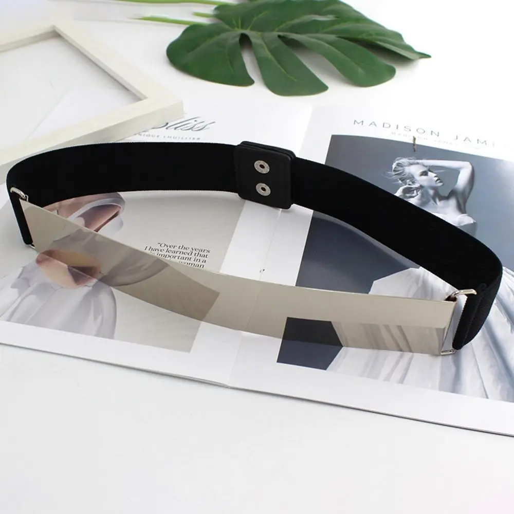 Simple Silver Adjustable Waistband Mirror All-match Elastic Cummerbunds Metal Elastic Belt Waist Corset Belts Women Waist Belt