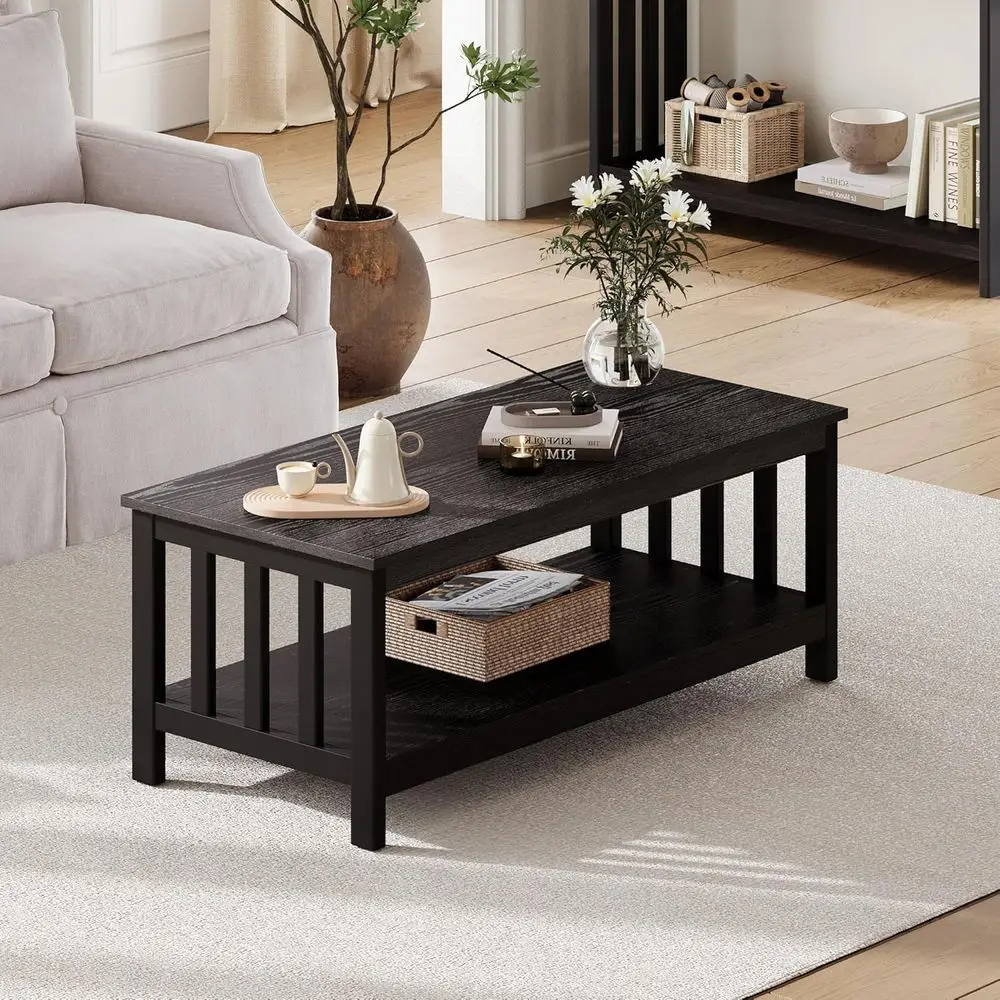 Black 47 Wood Coffee Table with Shelf for Living Room