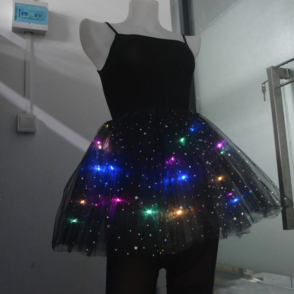 Women\'s Girl Glow Star Tutu Light Up Skirt Birthday Wedding LED Clothes Ballet Dance Halloween Christmas Fancy Party Costume