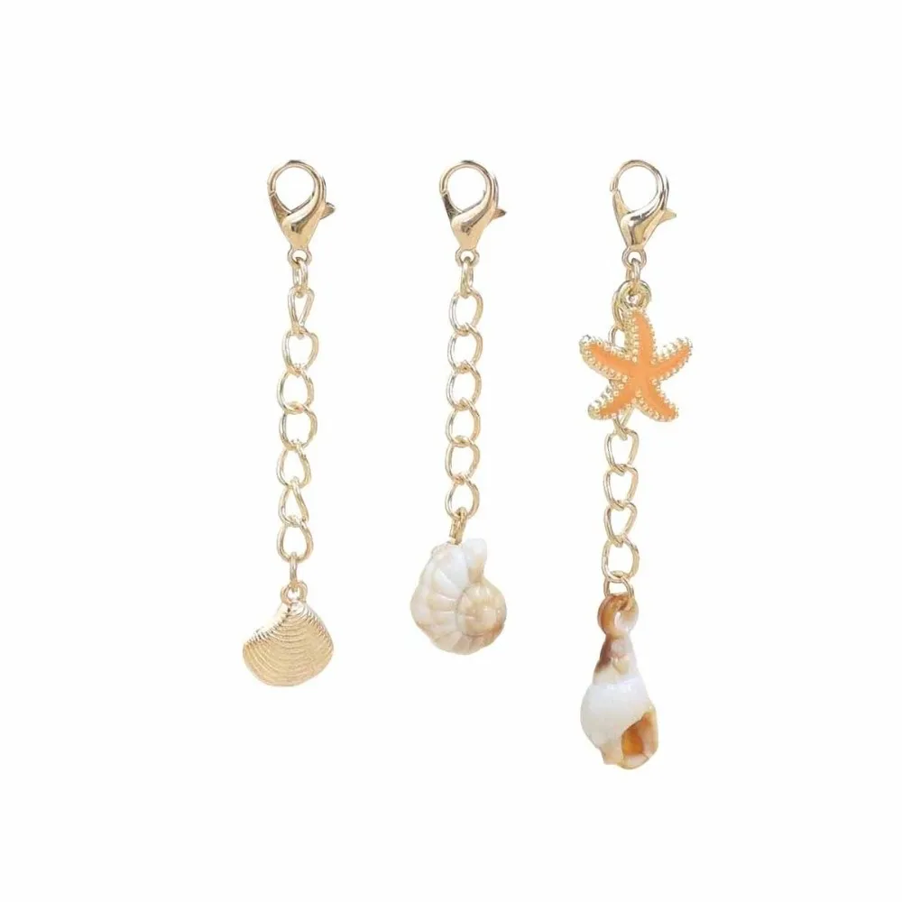 3 pcs/set Alloy Starfish Seashell Bikini Clasp Gold Plated Lightweight Marine Charm Keyring Animal Fishbone Bag Pendant Gift