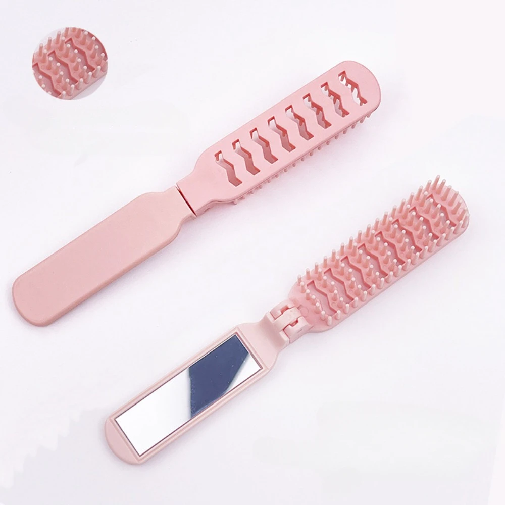 Foldable Hair Brush Portable Massage Comb Head Massager Anti-Static Travel Hair Combs with Mirror Girls Hair Styling Accessory