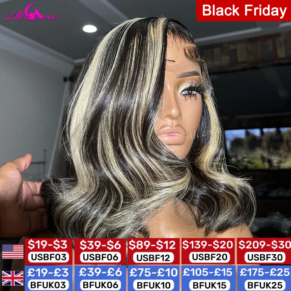 P1B 27 Blonde Body Wave Bob Wigs Human Hair Wig 13x4 Lace Front Wig 180 Density Transparent Lace Frontal Short Bob Wig For Women