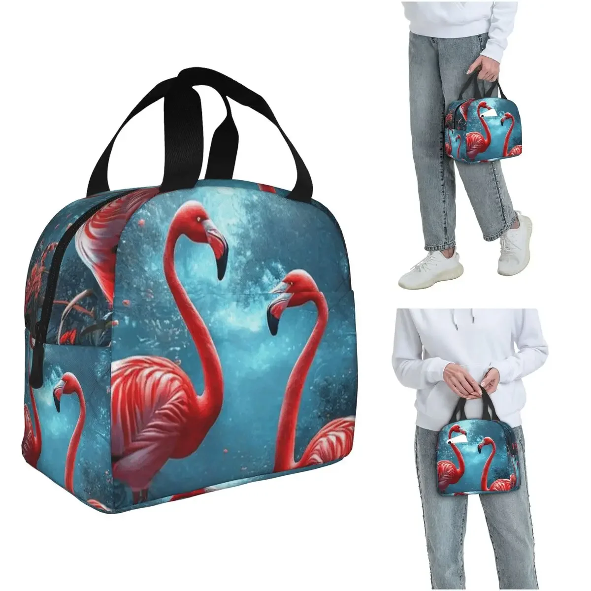 Flamingo In The Tropical Pond Insulated Lunch Bag for Women Children Leakproof Food Boxes Thermal Lunch Box Tote