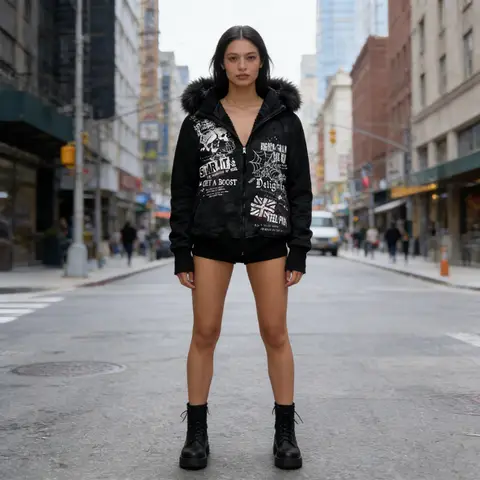 Autumn/Winter Y2k Women Aesthetic Harajuku Faux Fur Collar Hoodies Clothes Graphic Hip Hop Punk Gothic Zip Up Hoodies 2025 New