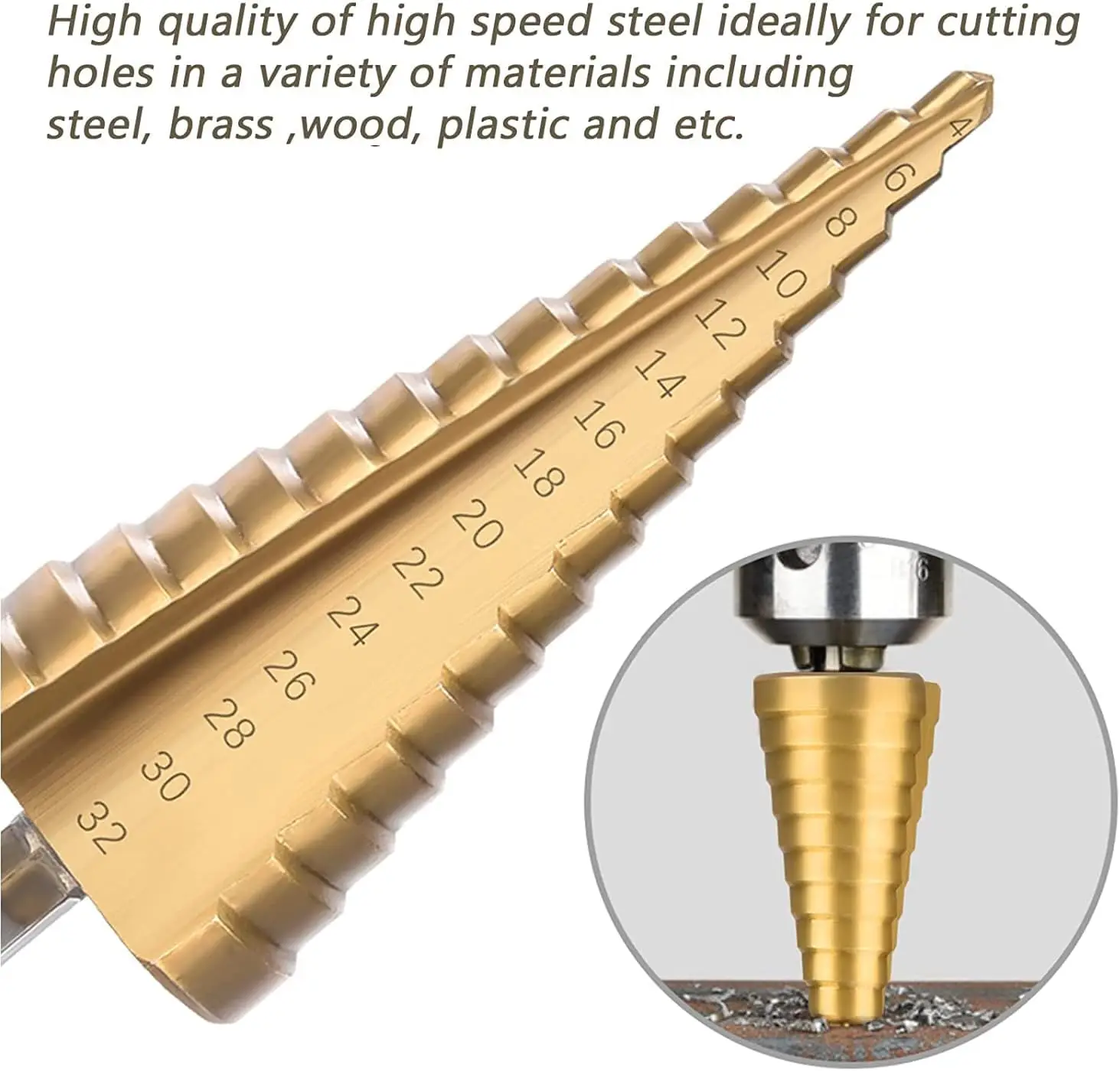 Mata Bor Langkah Baja Kecepatan Tinggi Berlapis Ti Bor Pemotong Inti Langkah HSS Pelubang Pusat Pemotong Logam untuk Kayu Baja Tahan Karat Logam