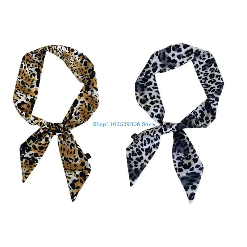 

400A Retro Leopard Print Neck Scarf Women Imitation Silk Neckerchief Fashionable Bag Accessories Waist Belt Decoration