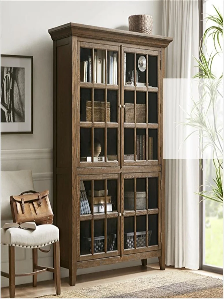 American country solid wood old bookcase oak French villa retro bookcase solid wood locker