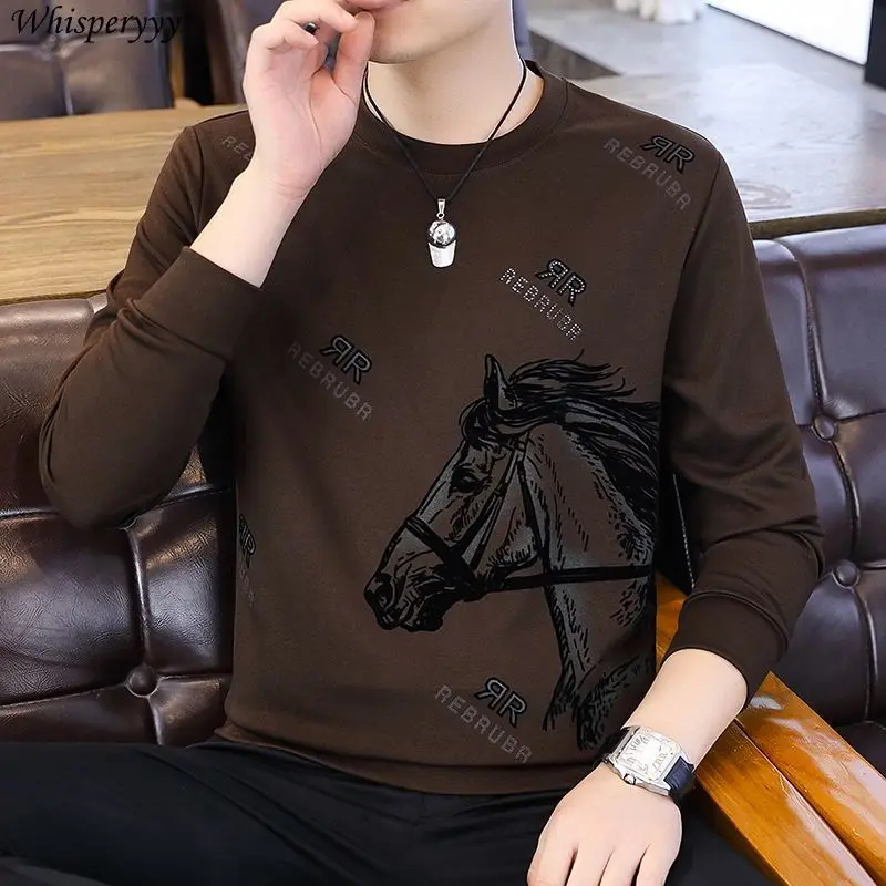 

New T-shirt O Neck Long-sleeved Sweatshirt Male Casual Loose Bottoming Shirt Men Clothing Autumn Winter Hot Printing Pullover
