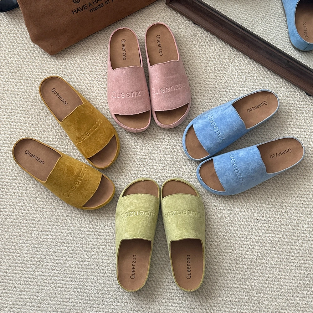 New Women's Slippers Closed Toe Round Toe Suede Clogs Sandals Autumn New Retro Solid Color Flat Bottom Women's Slingback Shoes