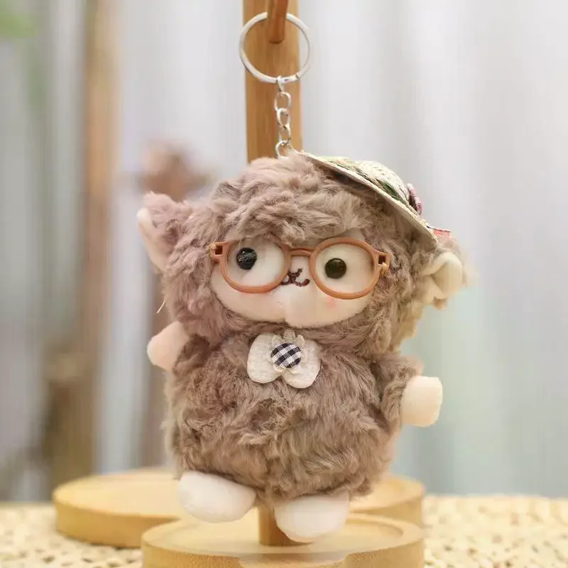 Cute And Adorable Little Lamb-shaped Glasses Keychain Plush Toy Doll Bag Accessory 1pc