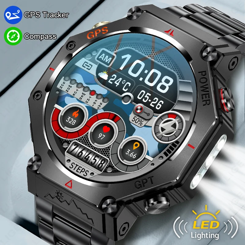 

LIGE GPS Smart Watch Premium Military Bluetooth Call Outdoor Sports 3ATM Waterproof AMOLED 1.39 Inch Screen New Smartwatch Men