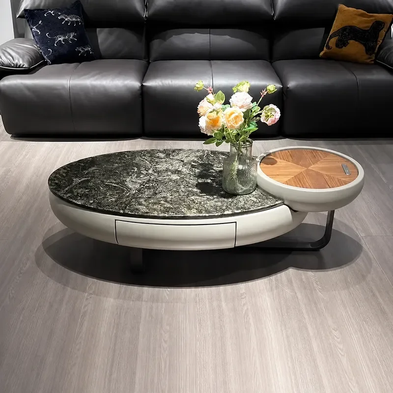 Natural Marble Oval Coffee Table for Living Room Small Apartment Light Luxury High End Home Furniture 2026 New Arrival