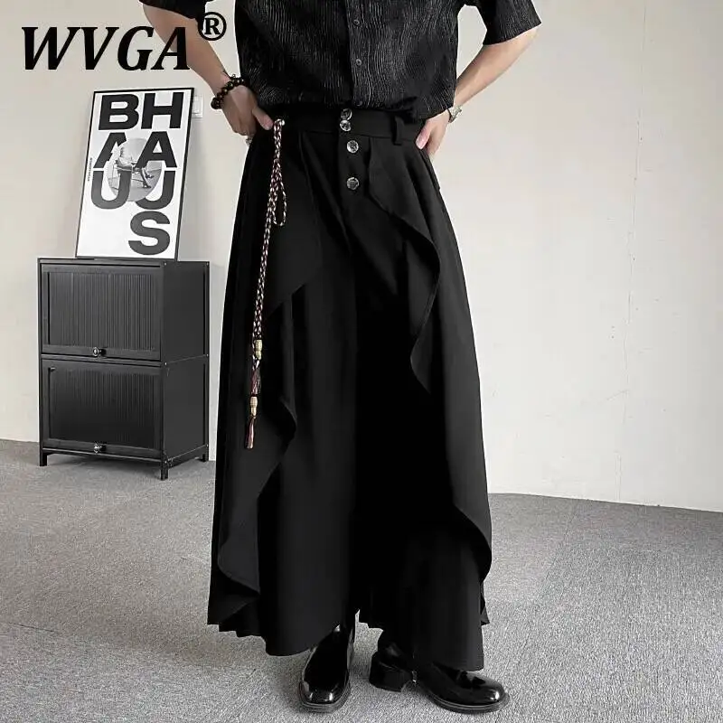 

WVGA Лето Осень Новые Мужчины Tide High Street Китайский Шикарный Дизайн Винтаж Панк Нишевый Шикарный Повседневный Широкая Юбка Брюки Ins Y2K W7277