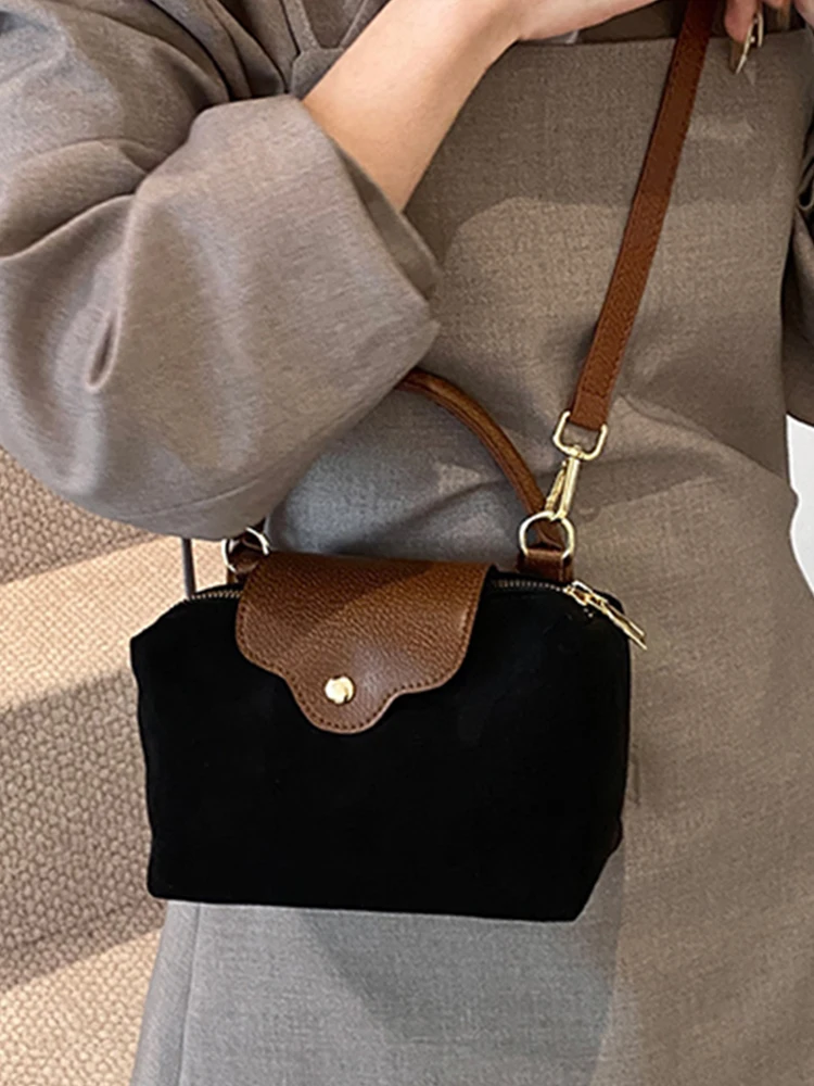 Contrast Color Suede Leather Crossbody Bags for Women Fashion Versatile Lady Out Small Handbags and Purse - view 2