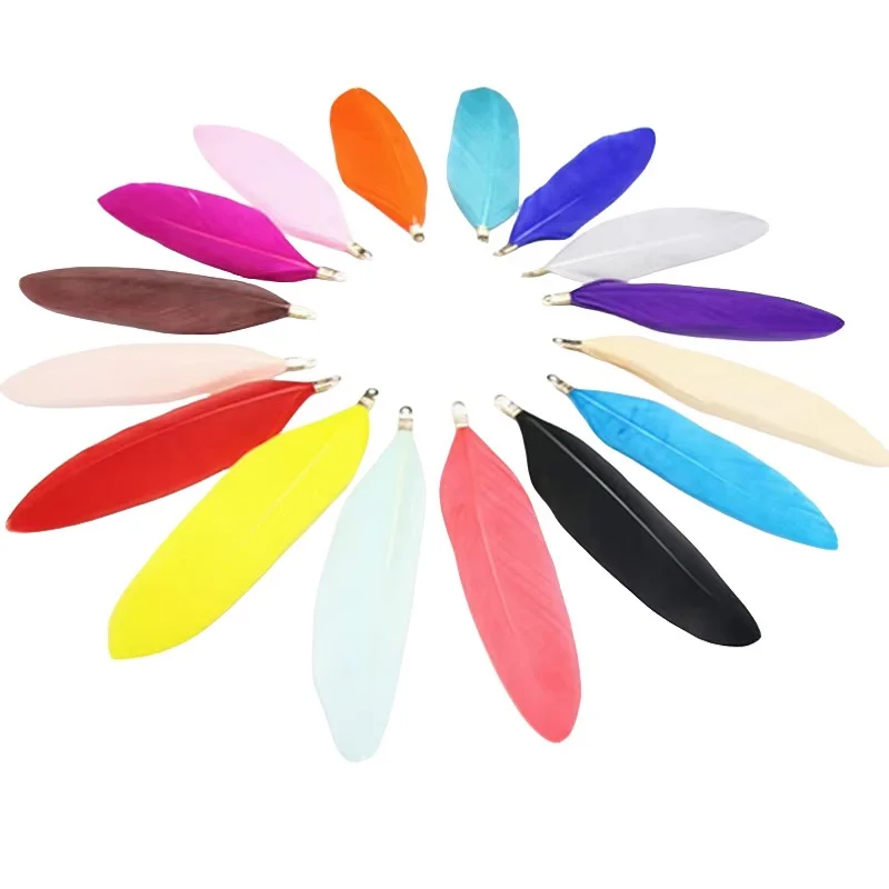 7-9cm Metal Clip Goose Feather Pocket Knife Plume Swan Hair Plumas Diy Jewelry Pendant Bag Clothing Accessories Decoration 50pcs