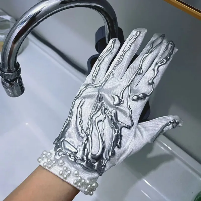 Future Ai Eup Silver Metal Feeling Gloves Par Costume Props Electronic Mechanical Girl Youth Faion Cosplay Handwear Accories