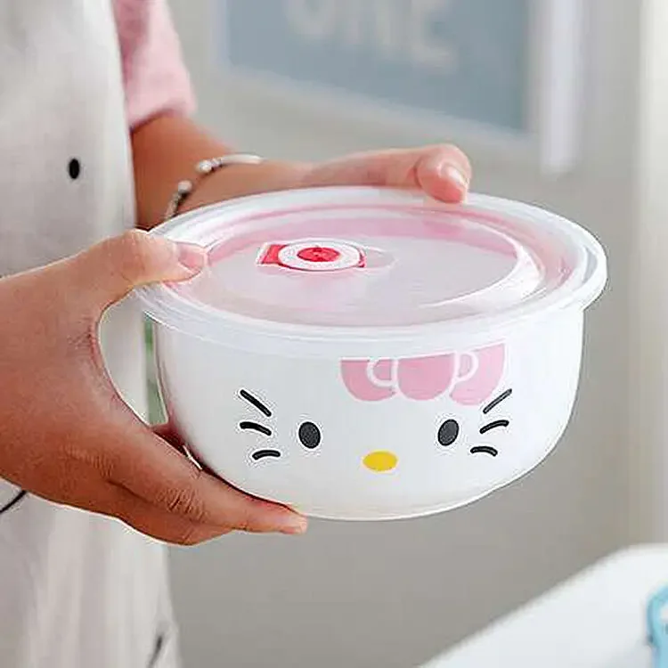 Hello Kitty Lunch Box Cute Ceramic Bento Box Refrigerator Crisper Food Container Set Household Tableware Kitchen Dinnerware Gift