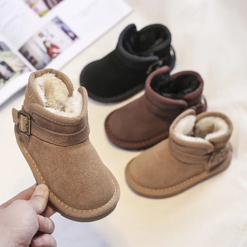 

Winter New Fashion Children's Thick-soled Snow Boots Kid's Non-slip Fleece-lined Cotton Shoes Retro Ankle Boots