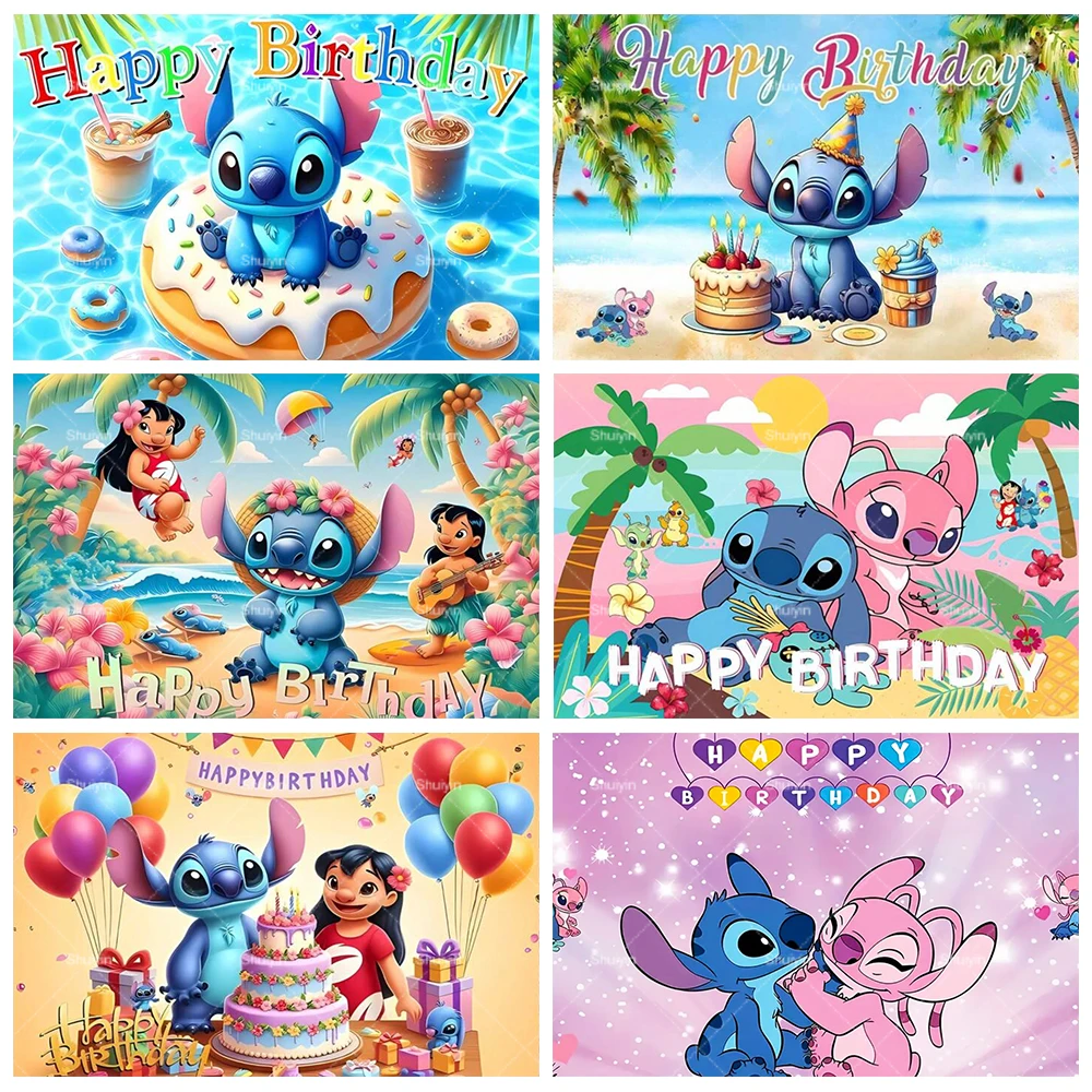 

Cartoon Lilo & Stitch Photography Backdrop Children's Birthday Decor Party Supplies Baby Shower Banner Background Photo Studio