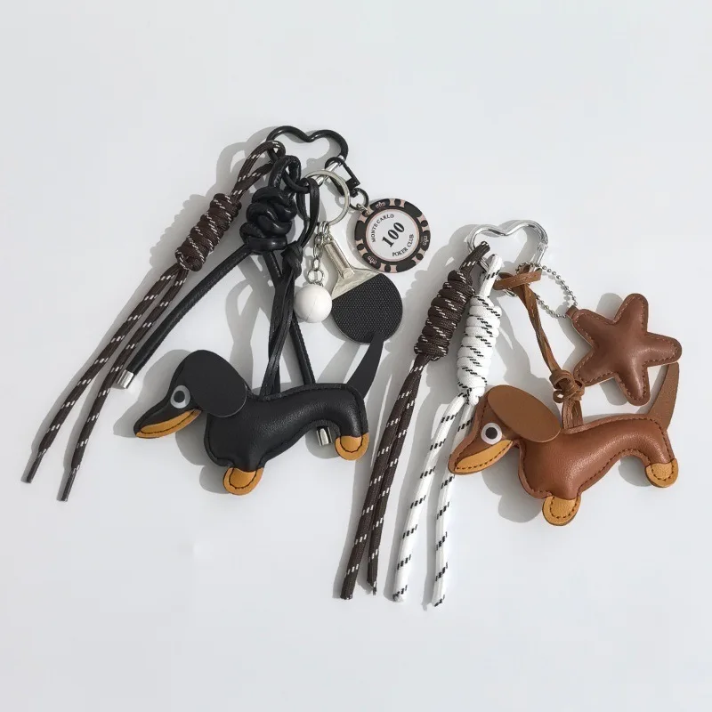 Car keychain pendant Cross-border PU leather sausage puppy car key DIY creative hand-woven rope bag pendant