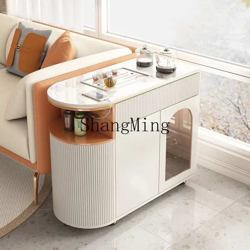 CLwater rock slab tea table simple living room tea cart cream wind movable tea table household balcony automatic boiling